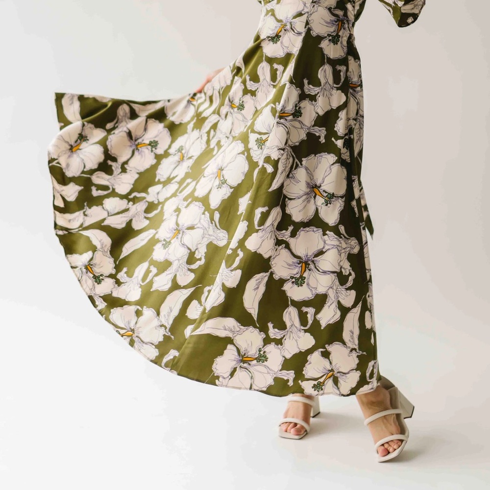 Floral Maxi Dress in Olive and White